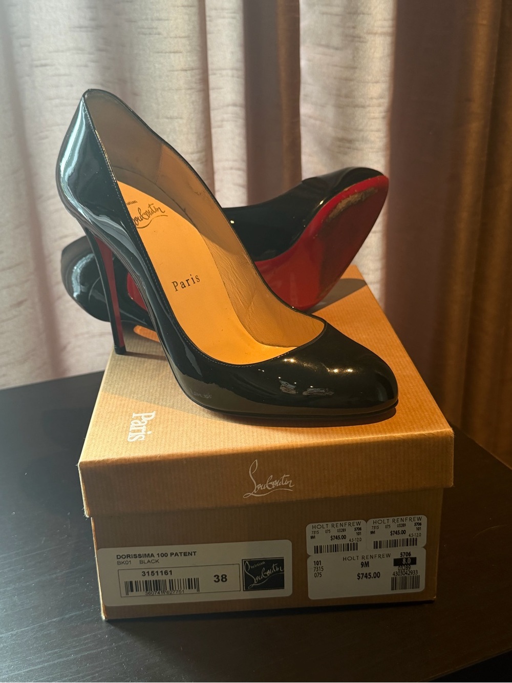 Christian Louboutin Black Patent Leather Pointed-Toe Pumps with Red Sole
